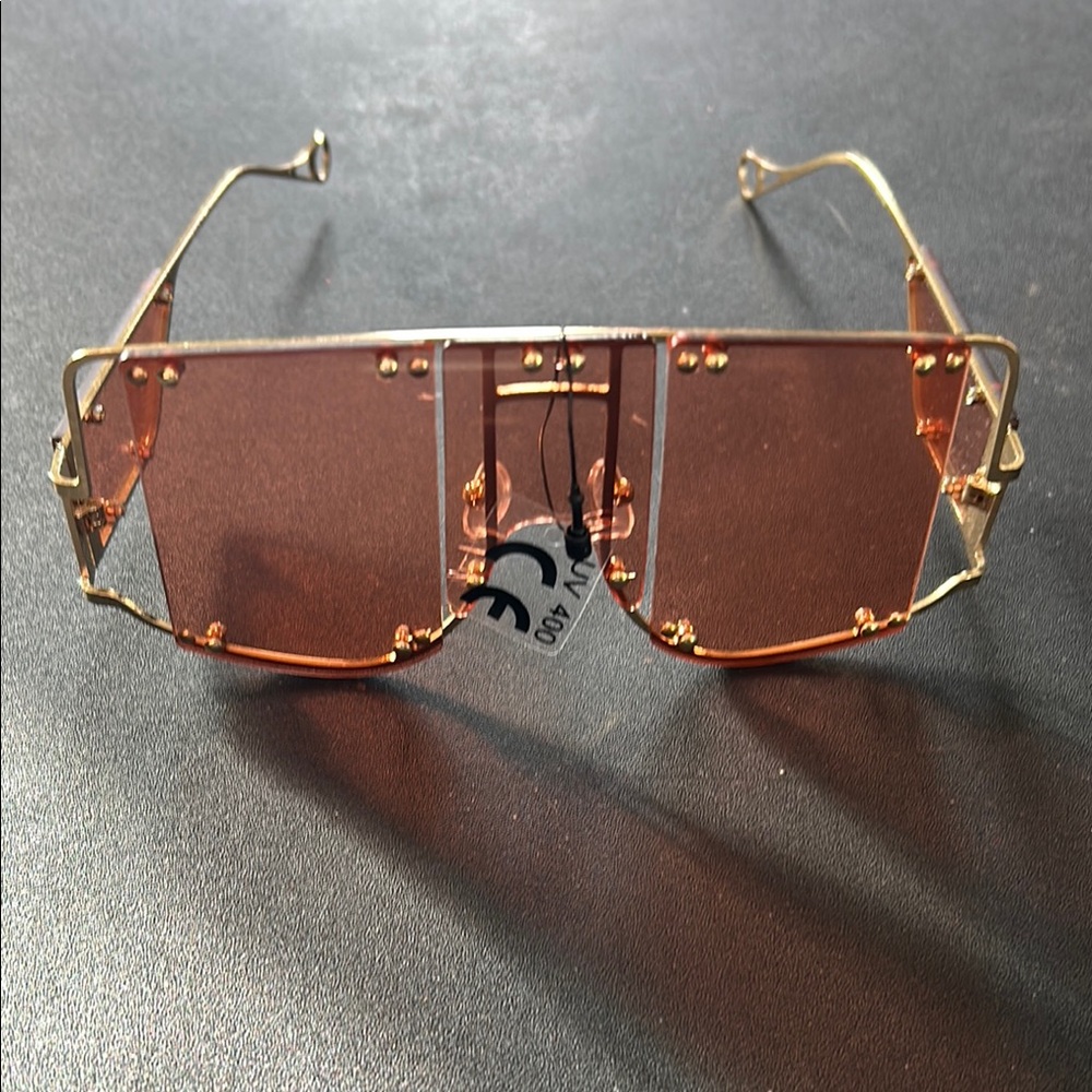 Gold Oversized Square Glasses with Ornate Details